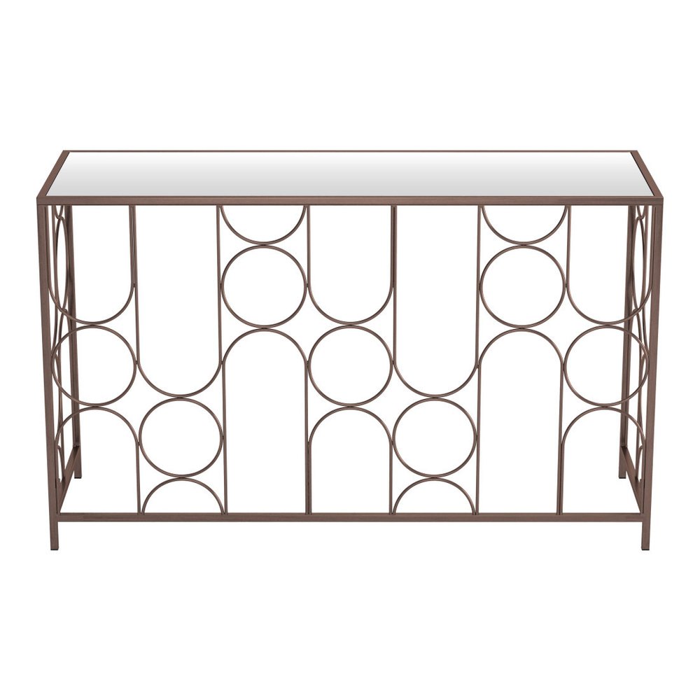 50" Clear and Bronze Mirrored Glass and Steel Frame Console Table