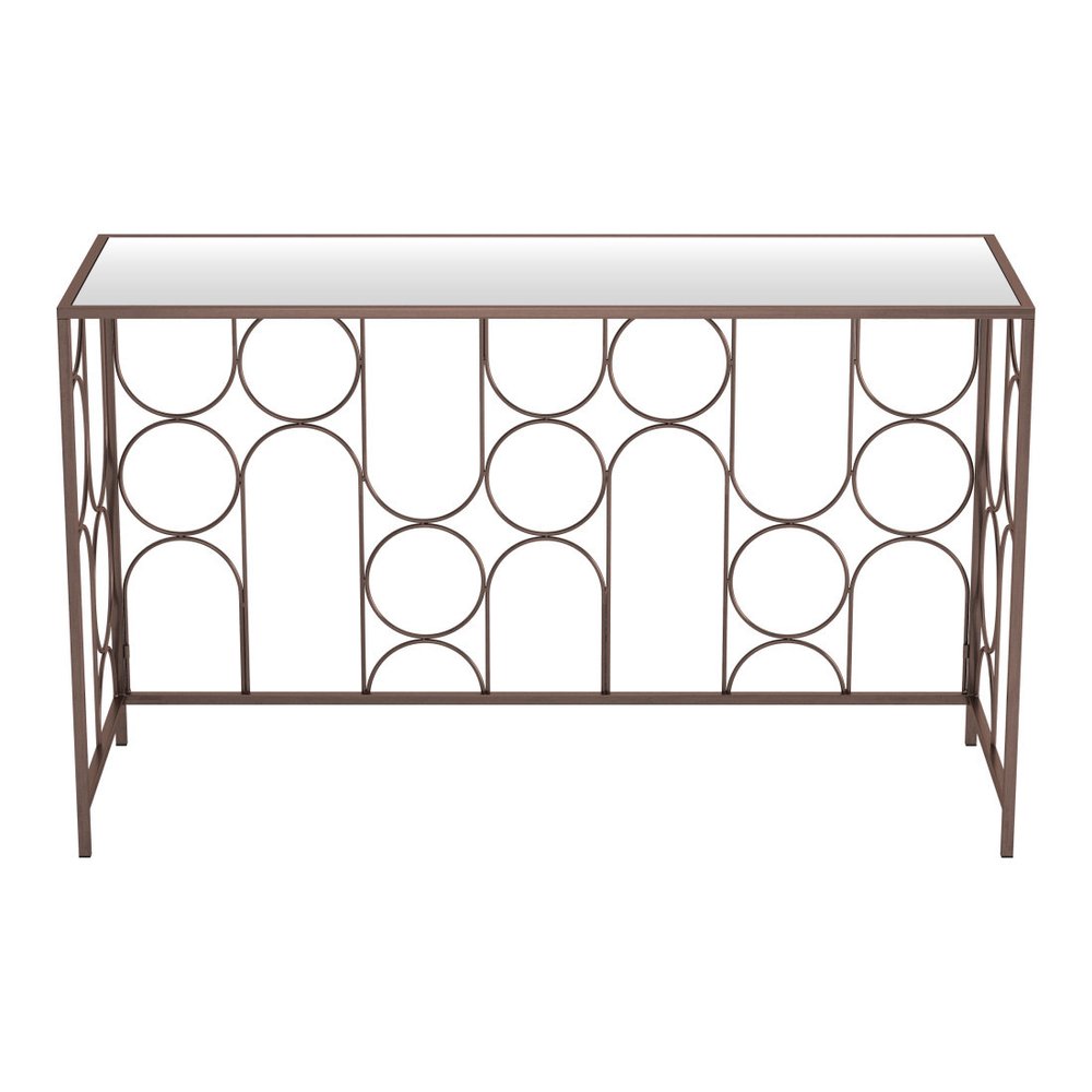 50" Clear and Bronze Mirrored Glass and Steel Frame Console Table