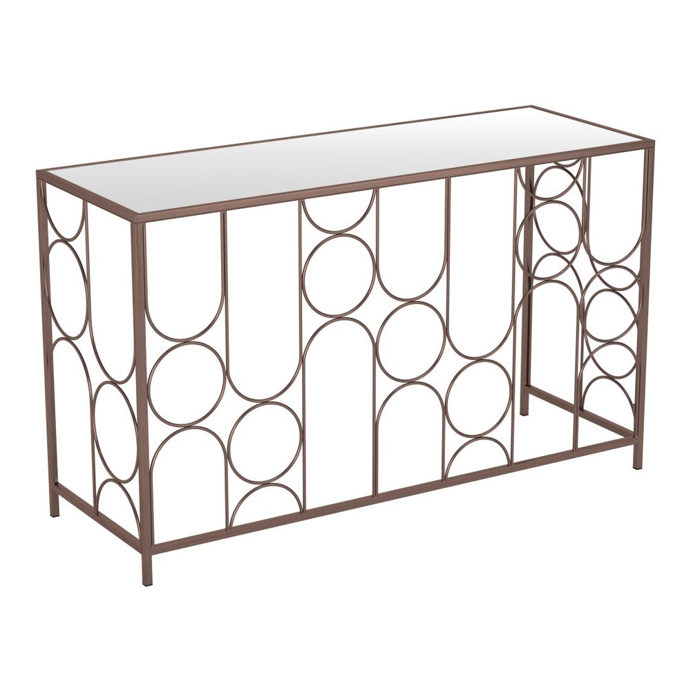 50" Clear and Bronze Mirrored Glass and Steel Frame Console Table