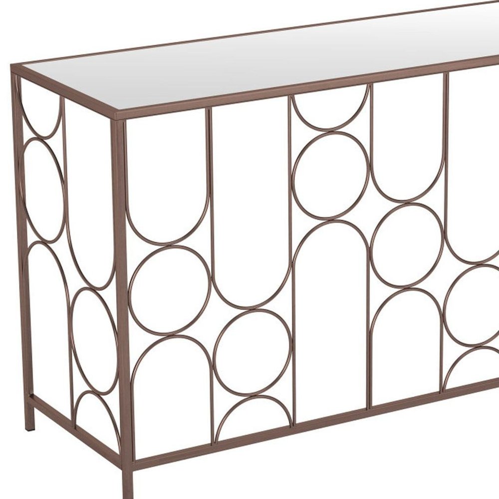 50" Clear and Bronze Mirrored Glass and Steel Frame Console Table