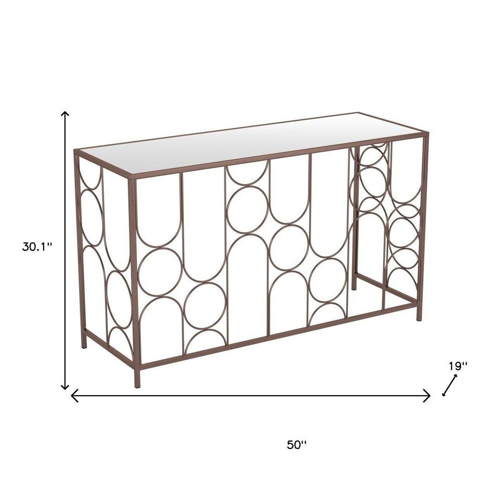 50" Clear and Bronze Mirrored Glass and Steel Frame Console Table