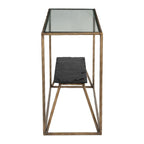 48" Clear and Brass Glass Iron and Stone Frame Console Table With Shelf