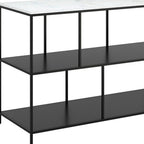54" White and Black Genuine Marble and Steel Frame Console Table With Two Shelves