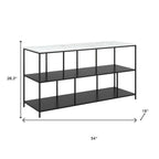 54" White and Black Genuine Marble and Steel Frame Console Table With Two Shelves
