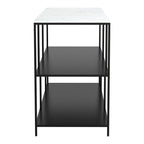 54" White and Black Genuine Marble and Steel Frame Console Table With Two Shelves