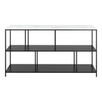 54" White and Black Genuine Marble and Steel Frame Console Table With Two Shelves