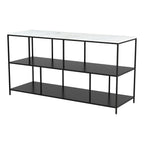54" White and Black Genuine Marble and Steel Frame Console Table With Two Shelves