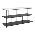 54" White and Black Genuine Marble and Steel Frame Console Table With Two Shelves
