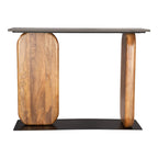43" Black and Brown Genuine Marble and Solid Wood Solid Console Table