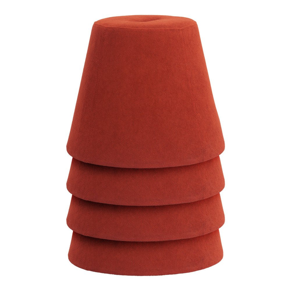 19" Red Upholstered Pouf Round Cone Ottoman