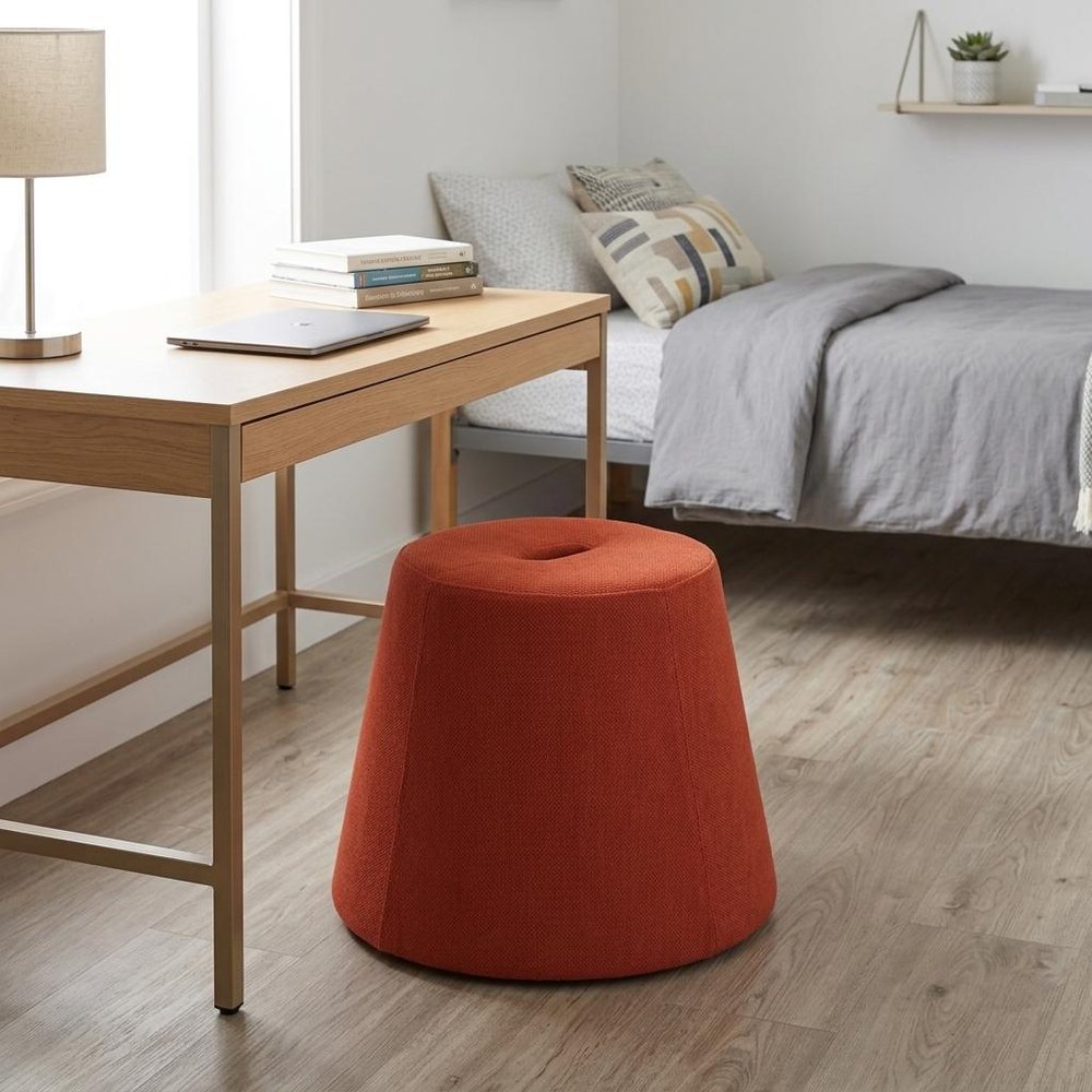 19" Red Upholstered Pouf Round Cone Ottoman