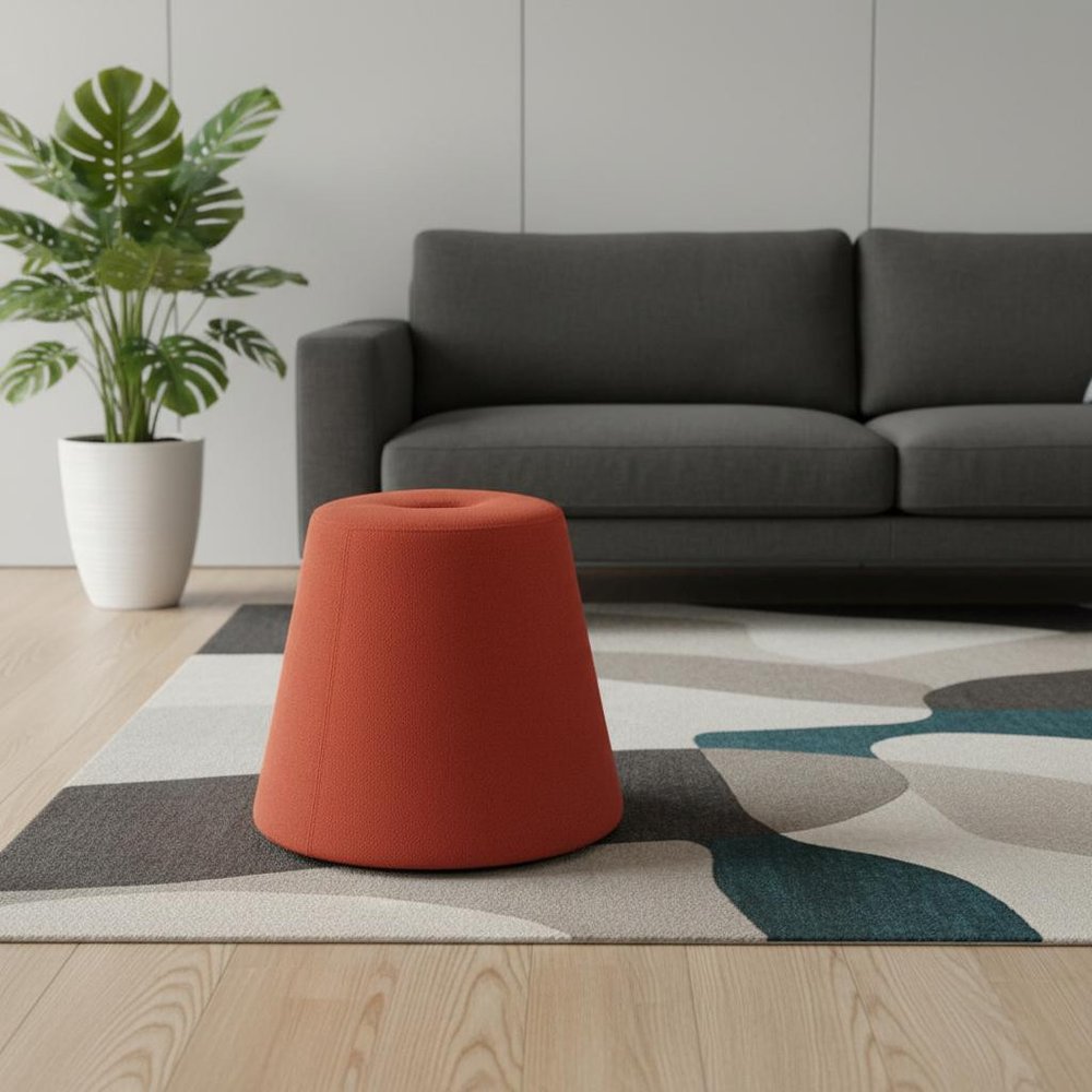 19" Red Upholstered Pouf Round Cone Ottoman