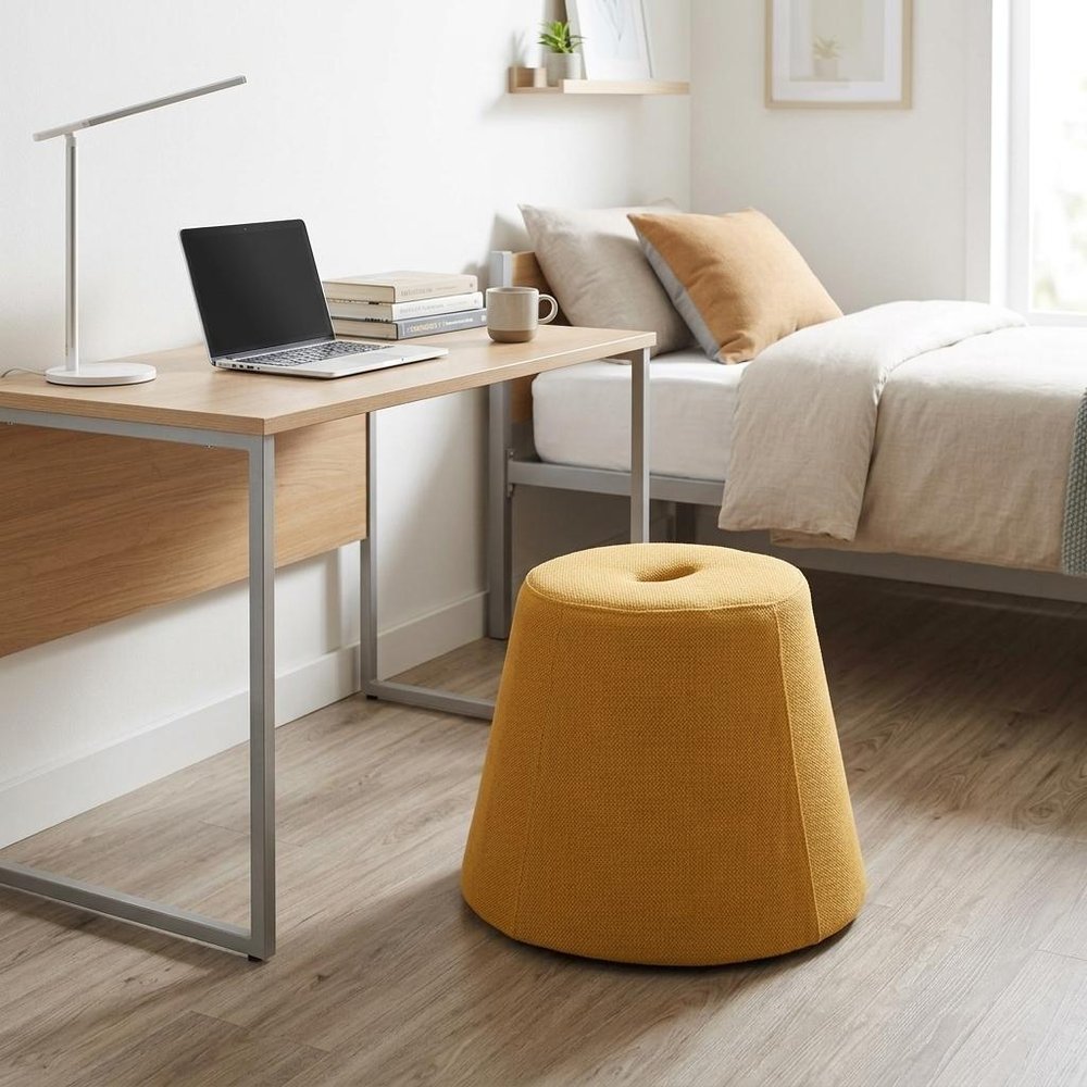 19" Red Upholstered Pouf Round Cone Ottoman