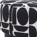 20" Black And White And Black Wood And Upholstery Cylinder Ottoman With Storage