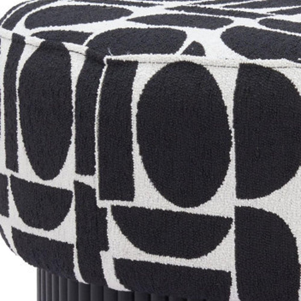 20" Black And White And Black Wood And Upholstery Cylinder Ottoman With Storage