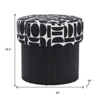 20" Black And White And Black Wood And Upholstery Cylinder Ottoman With Storage