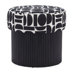 20" Black And White And Black Wood And Upholstery Cylinder Ottoman With Storage