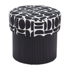 20" Black And White And Black Wood And Upholstery Cylinder Ottoman With Storage