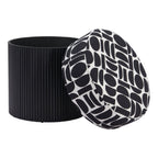 20" Black And White And Black Wood And Upholstery Cylinder Ottoman With Storage