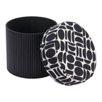 20" Black And White And Black Wood And Upholstery Cylinder Ottoman With Storage