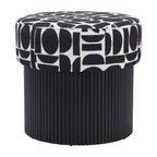 20" Black And White And Black Wood And Upholstery Cylinder Ottoman With Storage