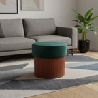 20" Green And Brown Wood And Velvet Round Ottoman With Storage