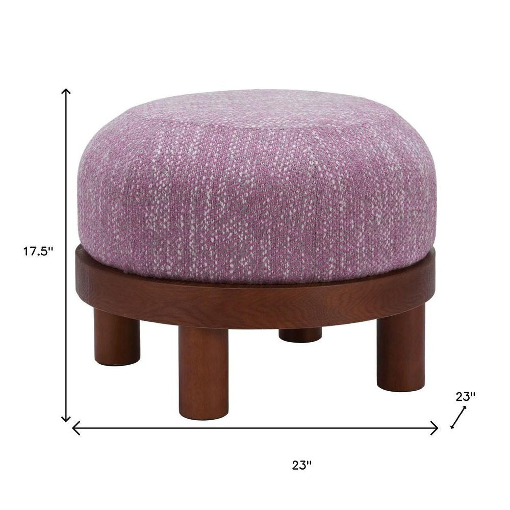 23" Wisteria And Brown Upholstery Abstract Round Ottoman