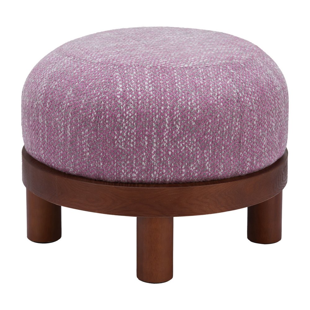 23" Wisteria And Brown Upholstery Abstract Round Ottoman