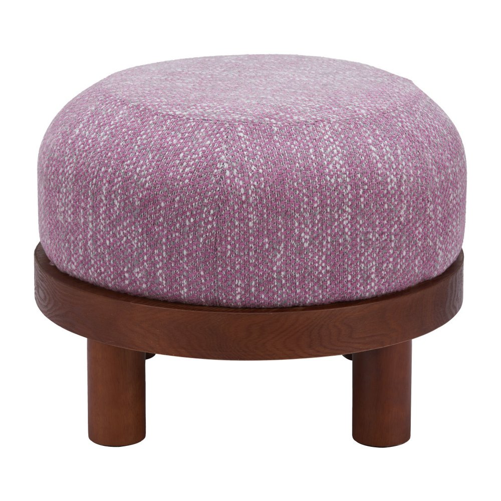 23" Wisteria And Brown Upholstery Abstract Round Ottoman
