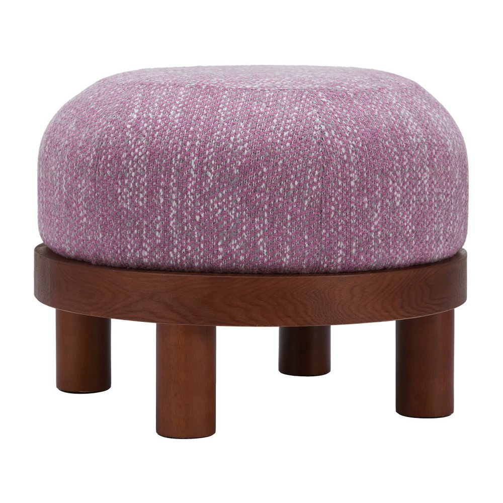 23" Wisteria And Brown Upholstery Abstract Round Ottoman