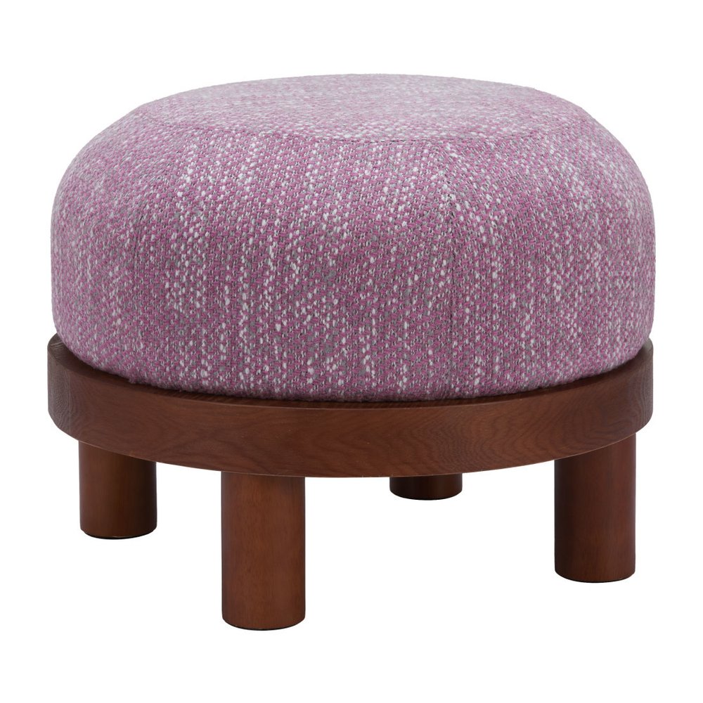 23" Wisteria And Brown Upholstery Abstract Round Ottoman