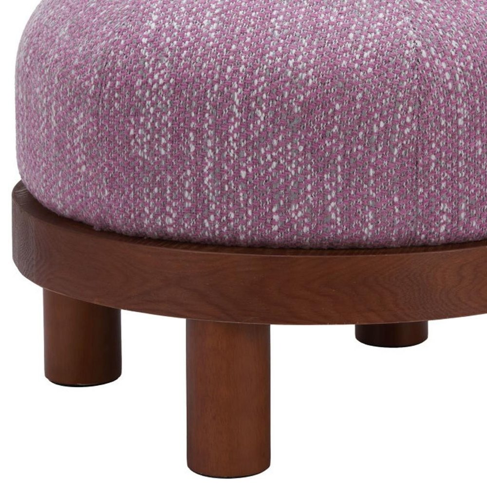 23" Wisteria And Brown Upholstery Abstract Round Ottoman