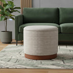 20" Gray Wood And Fabric Round Ottoman With Storage