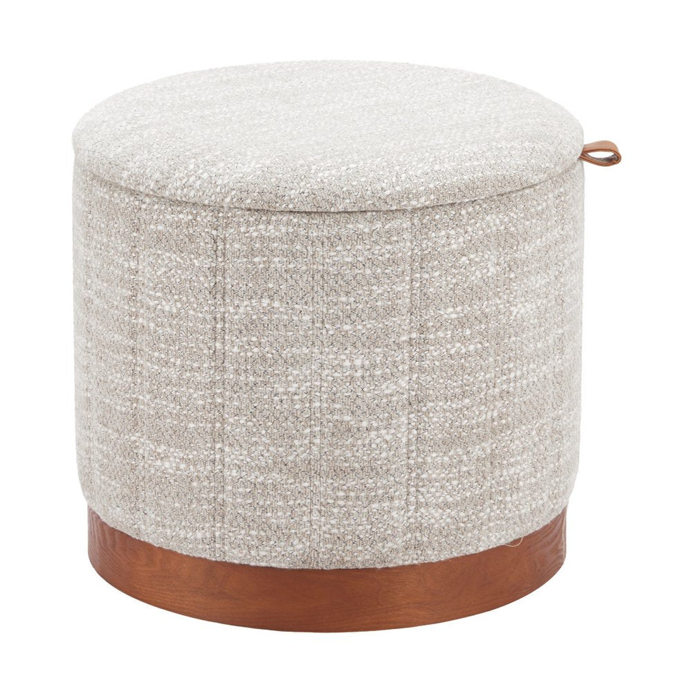 20" Gray Wood And Fabric Round Ottoman With Storage