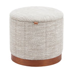 20" Gray Wood And Fabric Round Ottoman With Storage