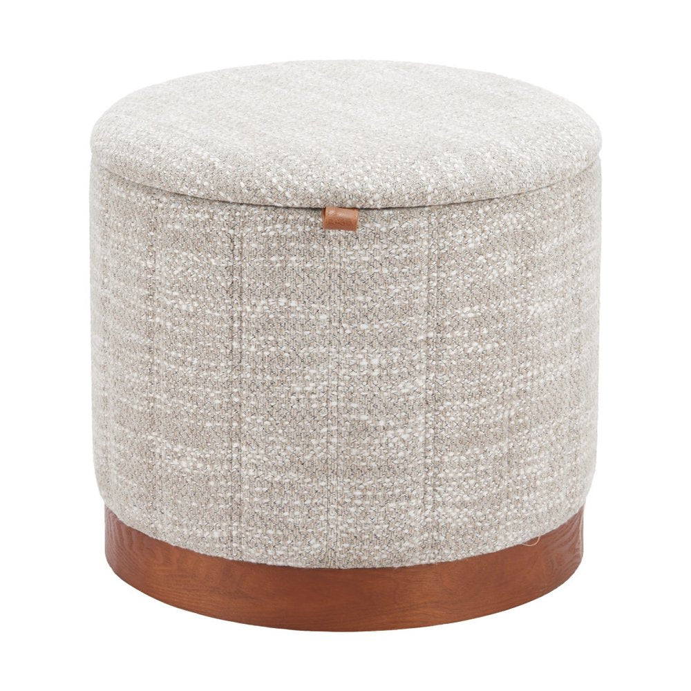 20" Gray Wood And Fabric Round Ottoman With Storage