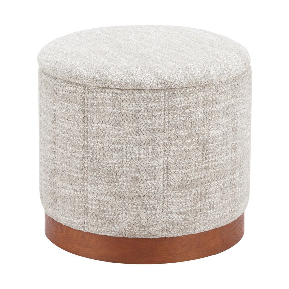 20" Gray Wood And Fabric Round Ottoman With Storage