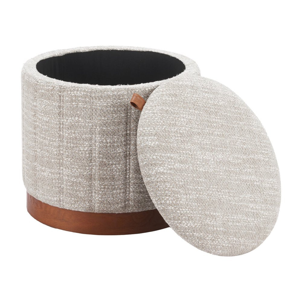 20" Gray Wood And Fabric Round Ottoman With Storage