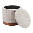 20" Gray Wood And Fabric Round Ottoman With Storage