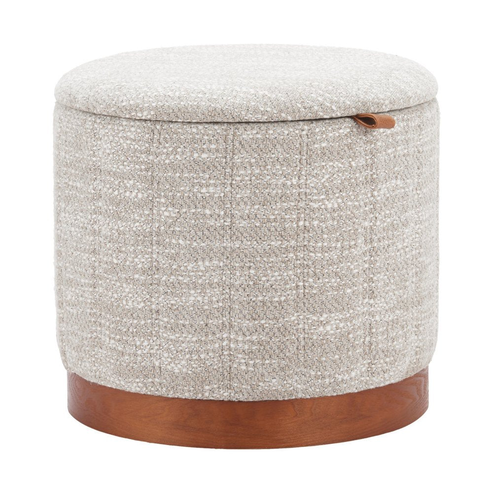 20" Gray Wood And Fabric Round Ottoman With Storage