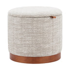 20" Gray Wood And Fabric Round Ottoman With Storage
