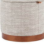 20" Gray Wood And Fabric Round Ottoman With Storage