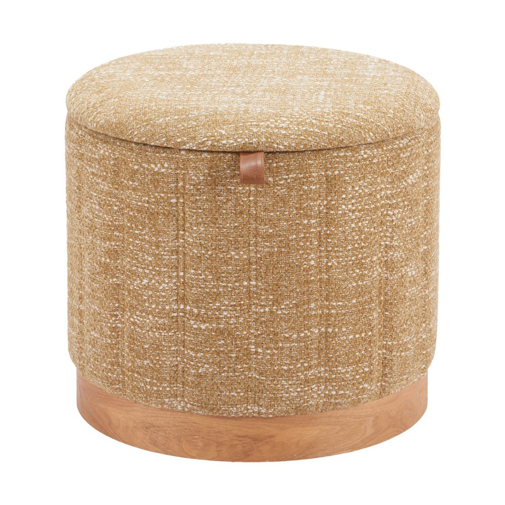 20" Gray Wood And Fabric Round Ottoman With Storage