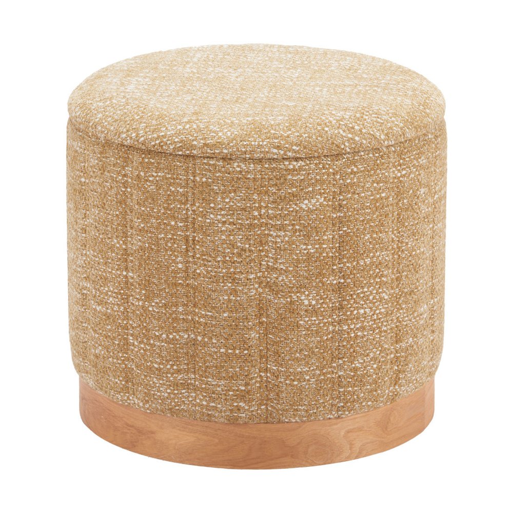20" Gray Wood And Fabric Round Ottoman With Storage