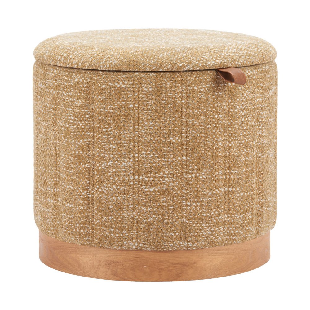 20" Gray Wood And Fabric Round Ottoman With Storage