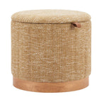 20" Gray Wood And Fabric Round Ottoman With Storage
