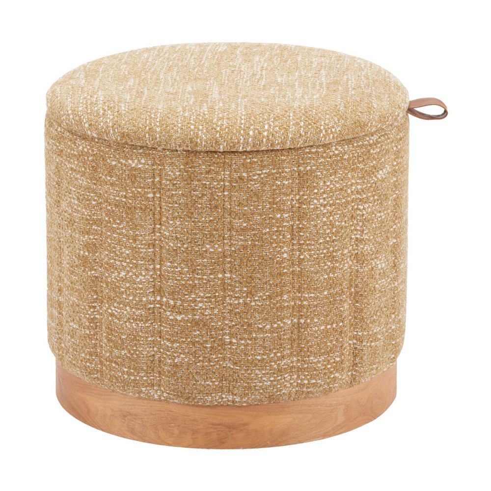 20" Gray Wood And Fabric Round Ottoman With Storage