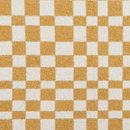 18" White Yellow And Natural Wood And Upholstery Checkered Ottoman