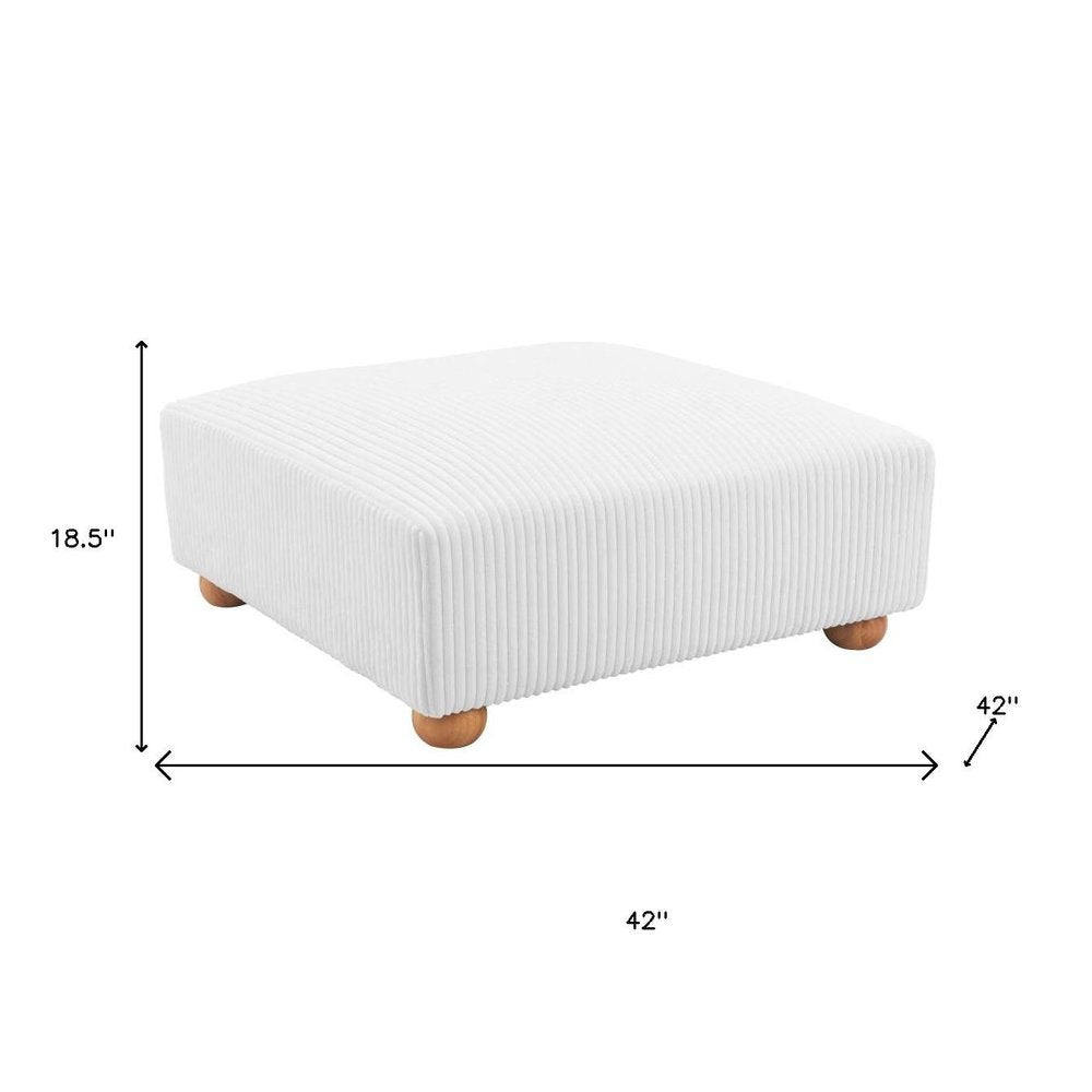 42" White And Natural Corduroy Upholstered Ottoman