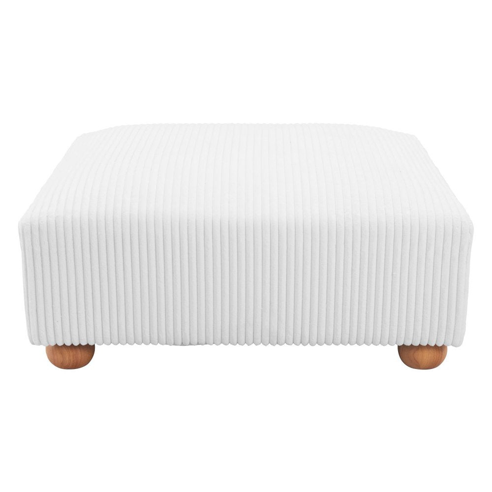 42" White And Natural Corduroy Upholstered Ottoman